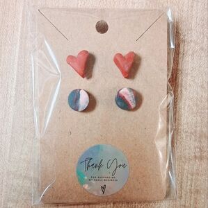 Artisan Clay Earrings Set in Red and Multicolor